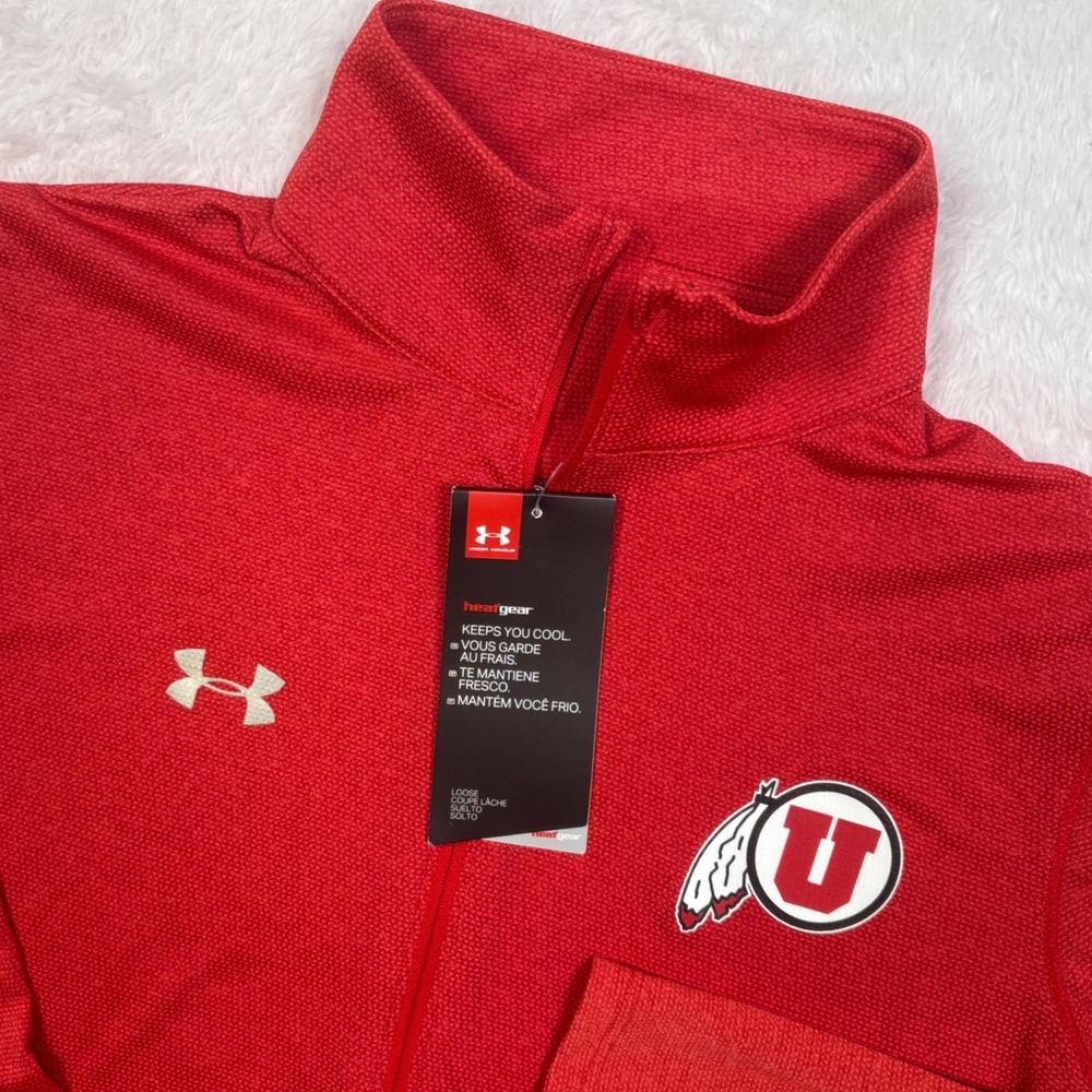 NEW Under Armour Utah Utes 1/4 Zip Pullover Womens S Red HeatGear Wicking Mock
